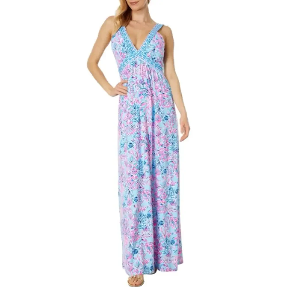 Lilly Pulitzer Women's Celestial Blue Serena V-Neck Maxi Dress Size 6 - Picture 1 of 7